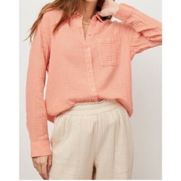Rails Ellis button up organic cotton gauze flamingo small - Picture 1 of 11